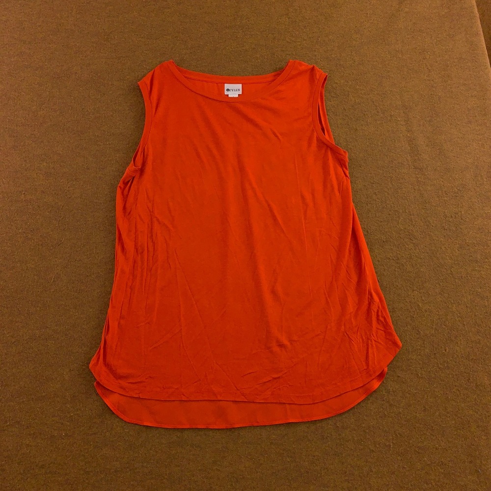 Stylus Womens Large Orange Mixed Media Pleated Back Sleeveless Shell Tank Top